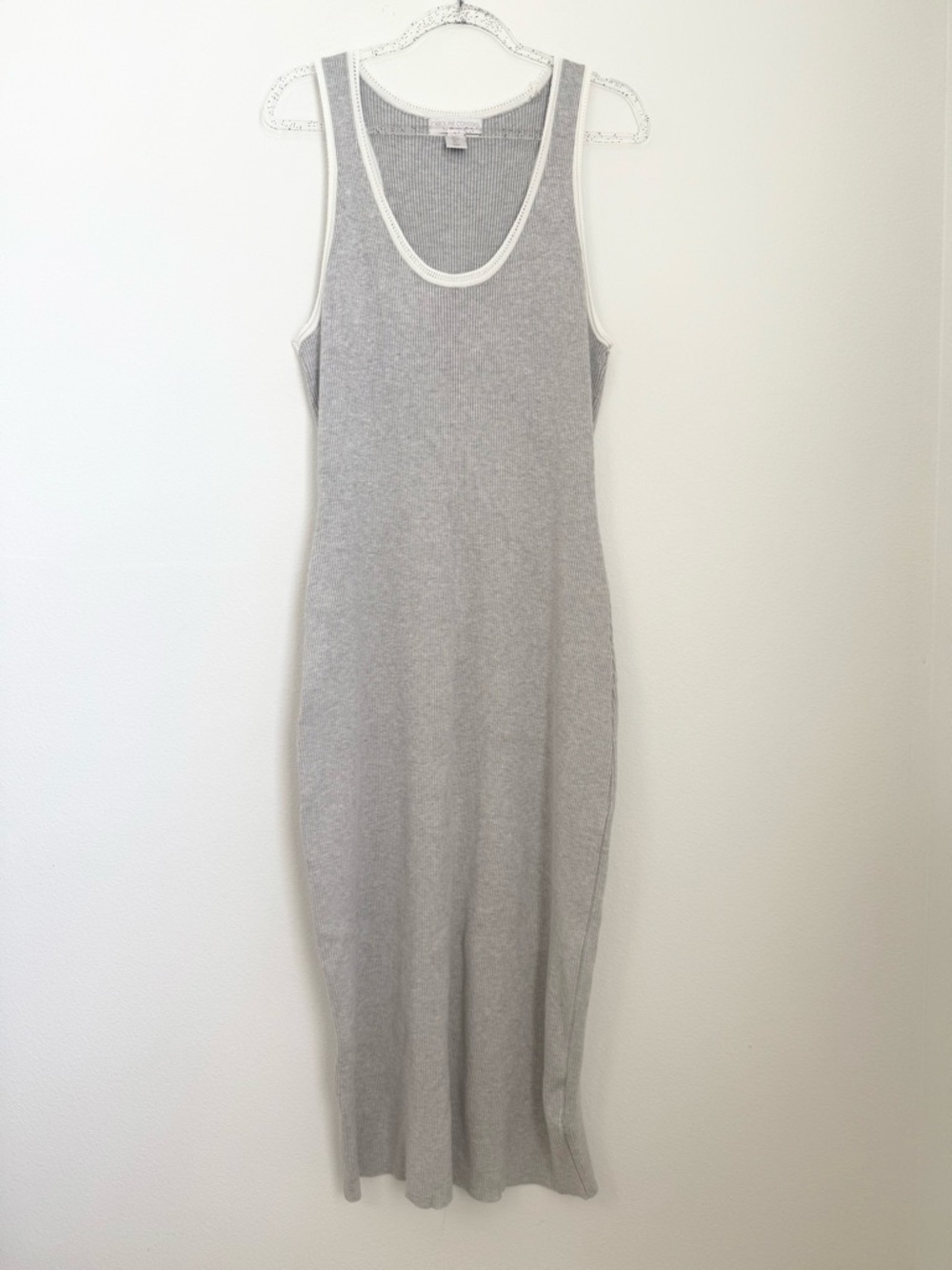 Caroline Constas Gray Sleeveless Ribbed Knit Maxi Dress Stretch Size L